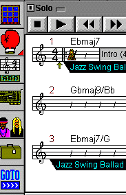 Фрагмент рабочего окна с примером записи аккордов программы Jammer Pro.